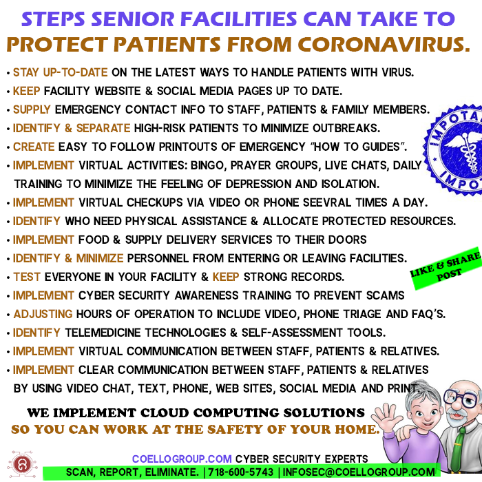 Steps Senior Facilities Can Take to protect their patients and staff from Coronavirus.